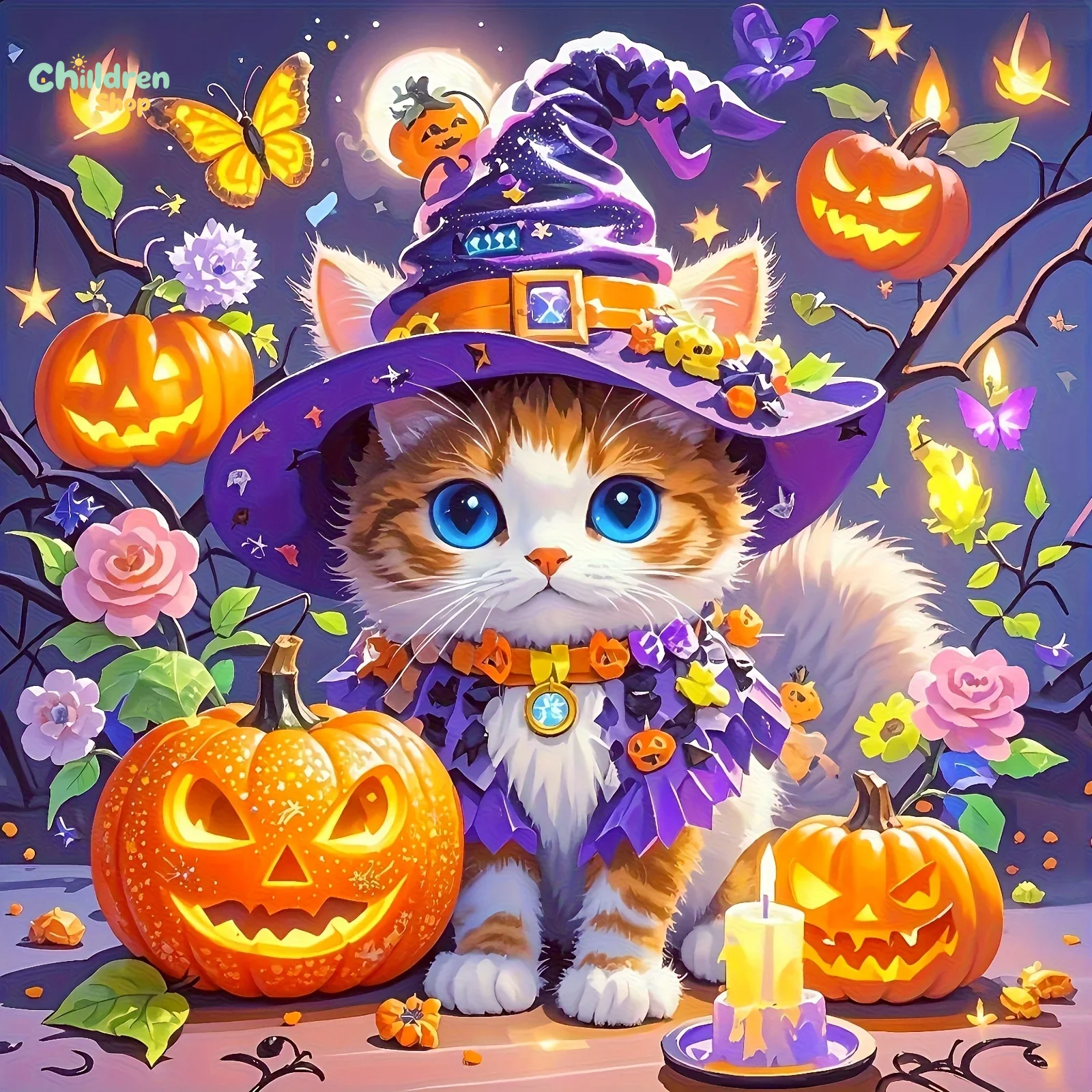Halloween Wizard Cat Diamond P - đánh giá và giá Photo Mosaic Print